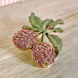 Vintage Mid Century Rhinestone Cherry Pin Brooch